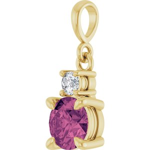 14K Yellow Gold Natural Pink Tourmaline & .07 CT Natural Diamond Pendant