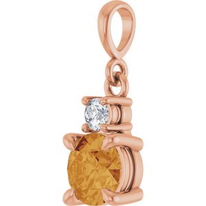 14K Rose Gold Natural Citrine & .07 CT Natural Diamond Pendant
