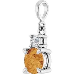 Platinum Natural Citrine & .07 CT Natural Diamond Pendant