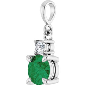 14K White Gold Lab-Grown Emerald & .07 CT Natural Diamond Pendant