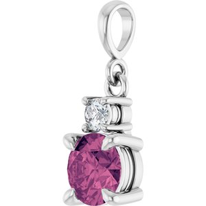 14K White Gold Natural Pink Tourmaline & .07 CT Natural Diamond Pendant