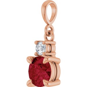 14K Rose Gold Lab-Grown Ruby & .07 CT Natural Diamond Pendant
