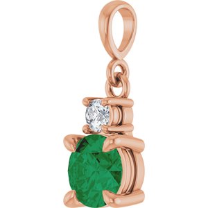 14K Rose Gold Lab-Grown Emerald & .07 CT Natural Diamond Pendant