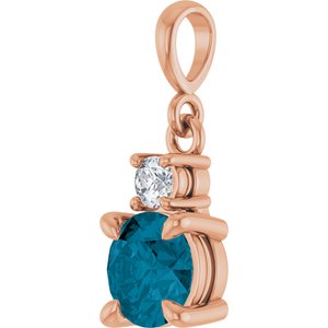 14K Rose Gold Natural London Blue Topaz & .07 CT Natural Diamond Pendant