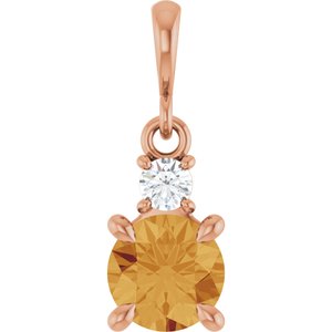 14K Rose Gold Natural Citrine & .07 CT Natural Diamond Pendant