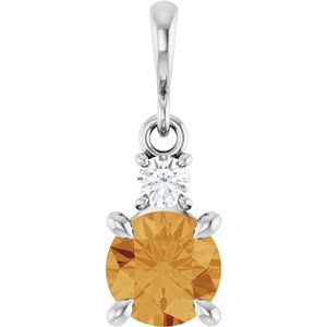 Platinum Natural Citrine & .07 CT Natural Diamond Pendant