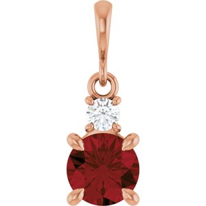 14K Rose Gold Natural Mozambique Garnet & .07 CT Natural Diamond Pendant
