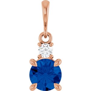 14K Rose Gold Natural Blue Sapphire & .07 CT Natural Diamond Pendant