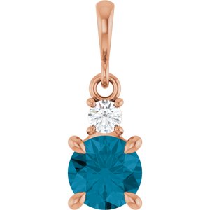 14K Rose Gold Natural London Blue Topaz & .07 CT Natural Diamond Pendant