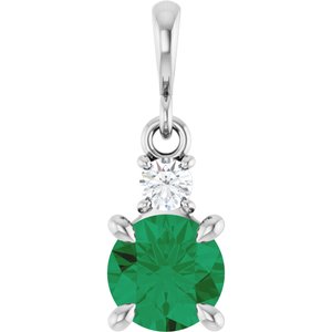 Platinum Lab-Grown Emerald & .07 CT Natural Diamond Pendant