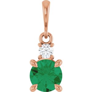 14K Rose Gold Lab-Grown Emerald & .07 CT Natural Diamond Pendant