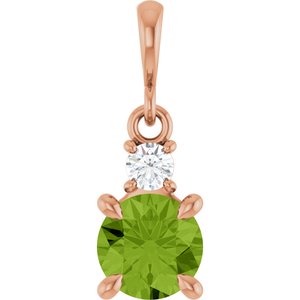 14K Rose Gold Natural Peridot & .07 CT Natural Diamond Pendant