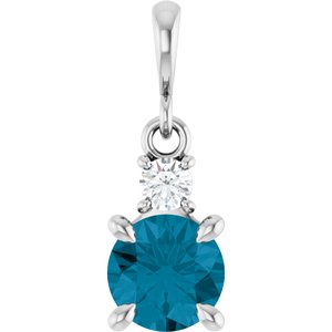 14K White Gold Natural London Blue Topaz & .07 CT Natural Diamond Pendant