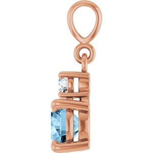 14K Rose Gold Natural Sky Blue Topaz & .07 CT Natural Diamond Pendant