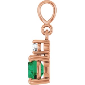 14K Rose Gold Lab-Grown Emerald & .07 CT Natural Diamond Pendant