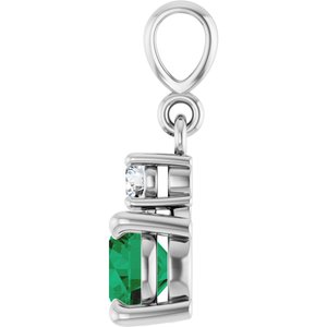 14K White Gold Lab-Grown Emerald & .07 CT Natural Diamond Pendant