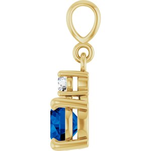 14K Yellow Gold Natural Blue Sapphire & .07 CT Natural Diamond Pendant