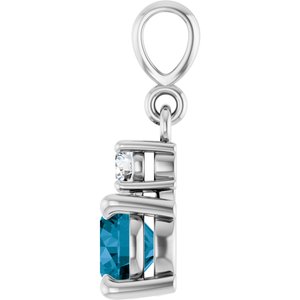 Sterling Silver Natural London Blue Topaz & .07 CT Natural Diamond Pendant