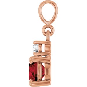 14K Rose Gold Natural Mozambique Garnet & .07 CT Natural Diamond Pendant