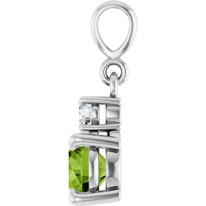 14K White Gold Natural Peridot & .07 CT Natural Diamond Pendant