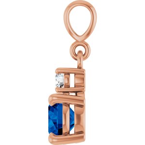 14K Rose Gold Natural Blue Sapphire & .07 CT Natural Diamond Pendant