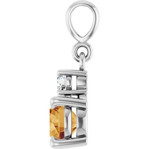 Sterling Silver Natural Citrine & .07 CT Natural Diamond Pendant