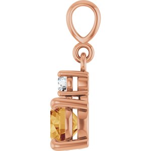 14K Rose Gold Natural Citrine & .07 CT Natural Diamond Pendant
