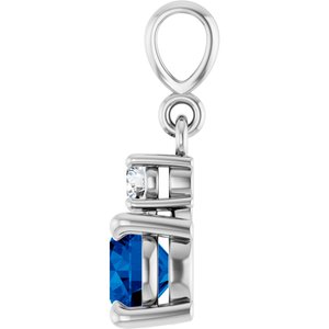 Sterling Silver Natural Blue Sapphire & .07 CT Natural Diamond Pendant