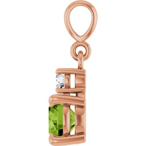 14K Rose Gold Natural Peridot & .07 CT Natural Diamond Pendant