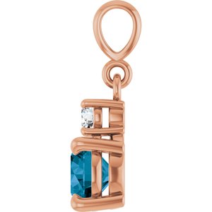 14K Rose Gold Natural London Blue Topaz & .07 CT Natural Diamond Pendant