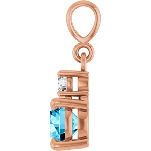 14K Rose Gold Natural Aquamarine & .07 CT Natural Diamond Pendant