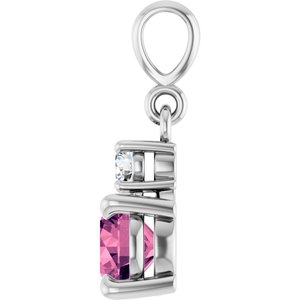 14K White Gold Natural Pink Tourmaline & .07 CT Natural Diamond Pendant