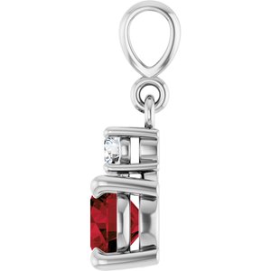 Platinum Natural Mozambique Garnet & .07 CT Natural Diamond Pendant