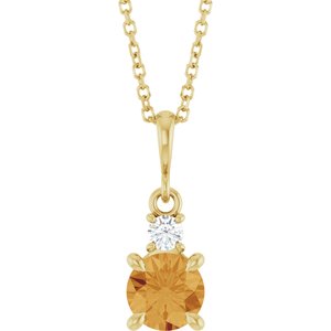 14K Yellow Gold Natural Citrine & .07 CT Natural Diamond 16-18" Necklace