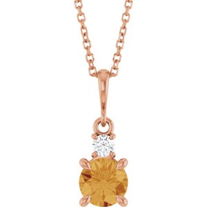 14K Rose Gold Natural Citrine & .07 CT Natural Diamond 16-18" Necklace