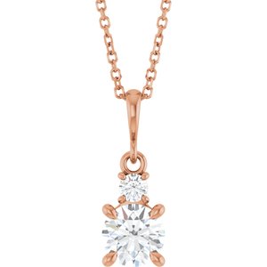 14K Rose Gold Lab-Grown Moissanite & .07 CT Natural Diamond 16-18" Necklace