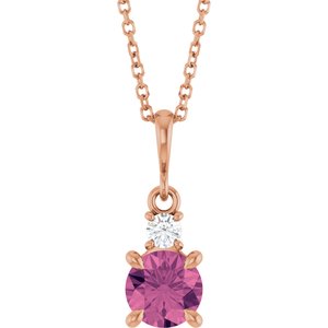 14K Rose Gold Natural Pink Tourmaline & .07 CT Natural Diamond 16-18" Necklace