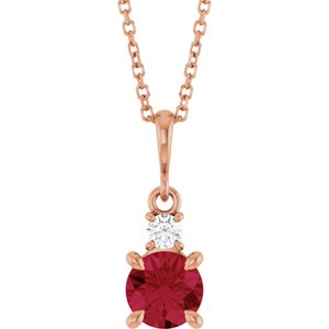 14K Rose Gold Lab-Grown Ruby & .07 CT Natural Diamond 16-18" Necklace