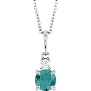 Sterling Silver Lab-Grown Alexandrite & .07 CT Natural Diamond 16-18" Necklace