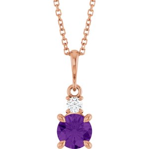 14K Rose Gold Natural Amethyst & .07 CT Natural Diamond 16-18" Necklace