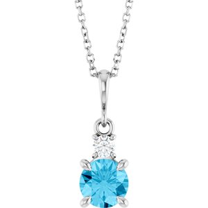 Platinum Natural Aquamarine & .07 CT Natural Diamond 16-18" Necklace