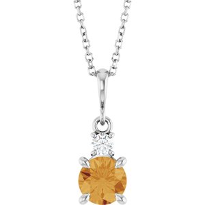Platinum Natural Citrine & .07 CT Natural Diamond 16-18" Necklace