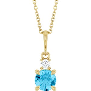 14K Yellow Gold Natural Aquamarine & .07 CT Natural Diamond 16-18" Necklace