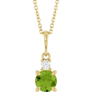 14K Yellow Gold Natural Peridot & .07 CT Natural Diamond 16-18" Necklace
