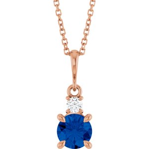 14K Rose Gold Lab-Grown Blue Sapphire & .07 CT Natural Diamond 16-18" Necklace