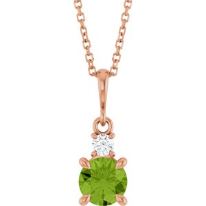 14K Rose Gold Natural Peridot & .07 CT Natural Diamond 16-18" Necklace