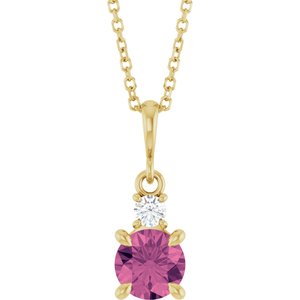 14K Yellow Gold Natural Pink Tourmaline & .07 CT Natural Diamond 16-18" Necklace