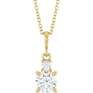 14K Yellow Gold Lab-Grown Moissanite & .07 CT Natural Diamond 16-18" Necklace