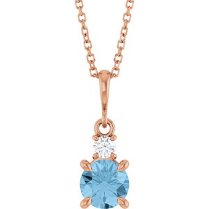 14K Rose Gold Natural Sky Blue Topaz & .07 CT Natural Diamond 16-18" Necklace