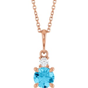 14K Rose Gold Natural Aquamarine & .07 CT Natural Diamond 16-18" Necklace